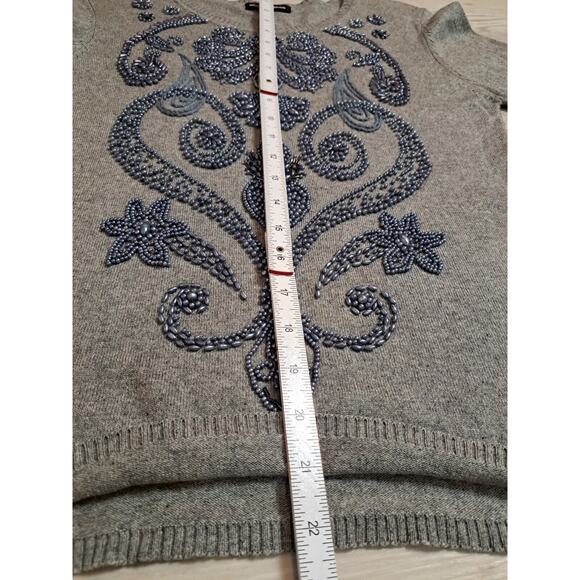 Michael Simon Womens Sz L Henley Sweater Silk Cashmere Gray Embellished Thermal - Picture 8 of 11